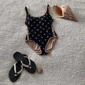 DKNY Black and Cream Polka Dot One Piece Swimsuit